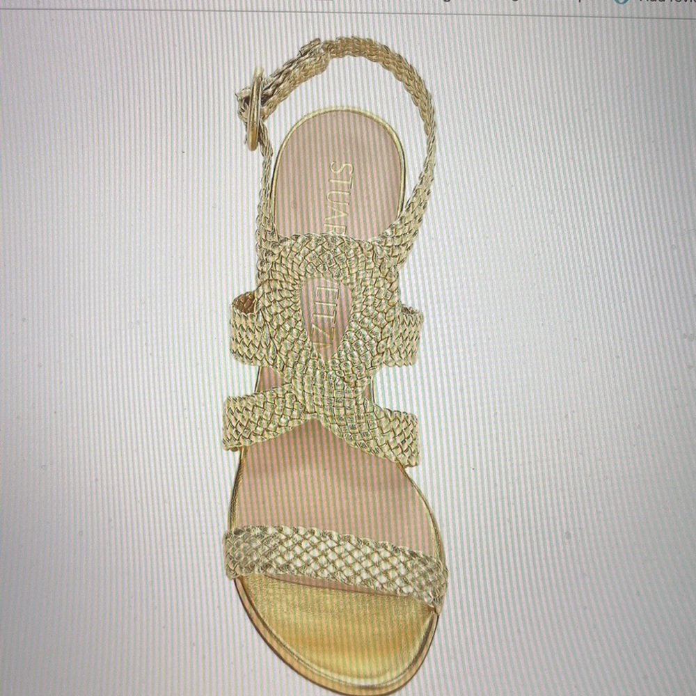 Stuart Weizmann Vicky Metallic Leather Sandals Go… - image 3